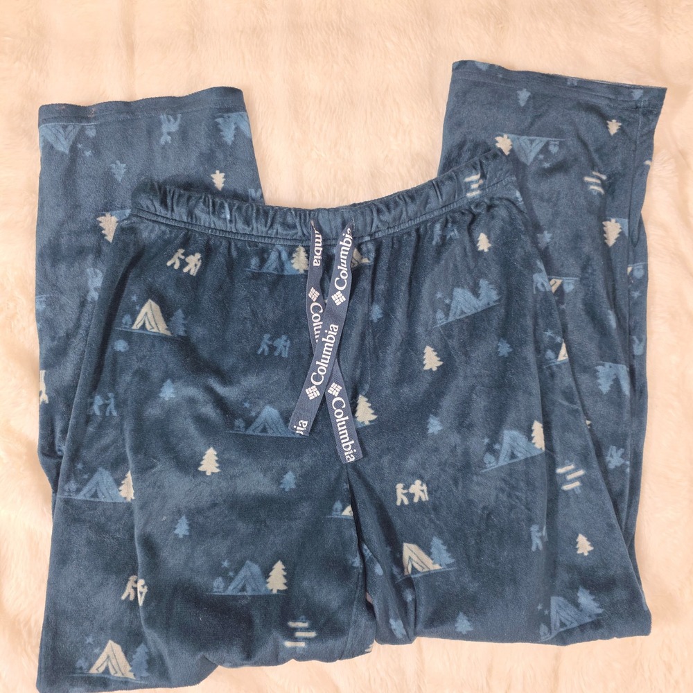 Columbia Pajama Pants Women Large Navy Blue Excellent Camping Fleece Lounge 094